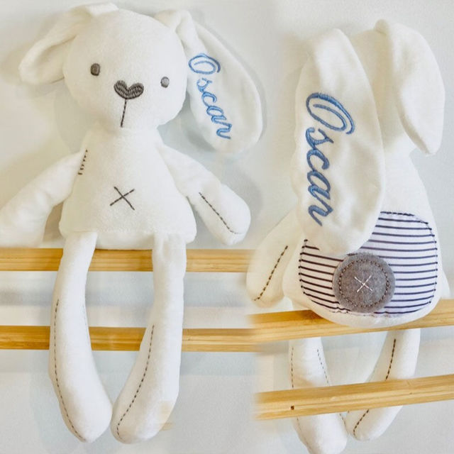 Picture of Custom Name Plush Toy - Custom Embroidered Plush Bunny - Personalized Sleeping Comforter Embroidered Bunny