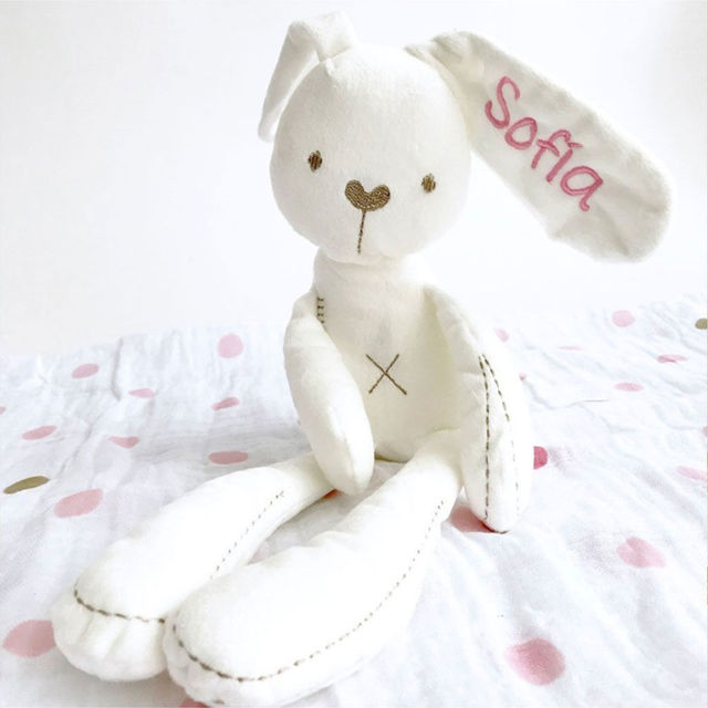 Picture of Custom Name Plush Toy - Custom Embroidered Plush Bunny - Personalized Sleeping Comforter Embroidered Bunny