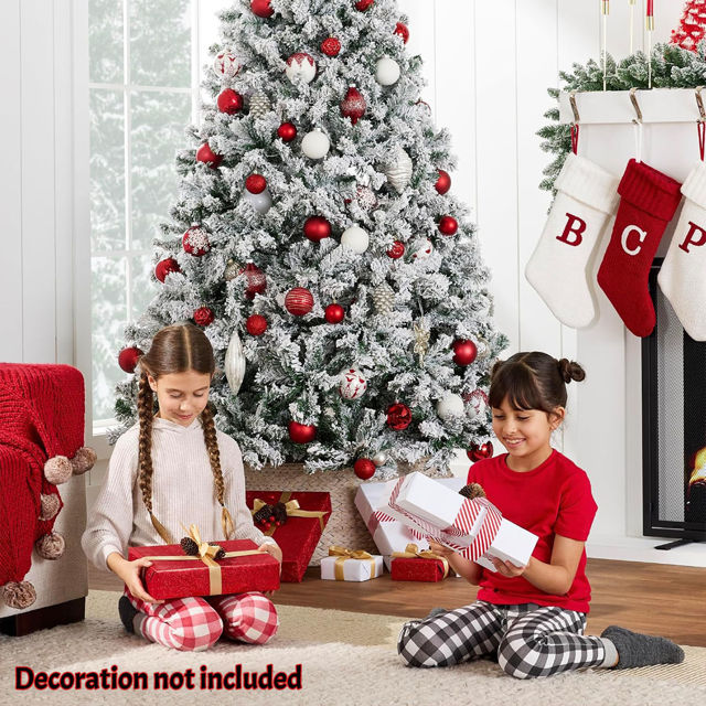 Picture of Snow Flocked Pine Christmas Tree - Flame Retardant PVC Christmas Tree - 5Ft, 6Ft and 6.9Ft with Metal Stand