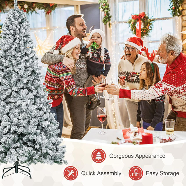 Picture of Snow Flocked Pine Christmas Tree - Flame Retardant PVC Christmas Tree - 5Ft, 6Ft and 6.9Ft with Metal Stand