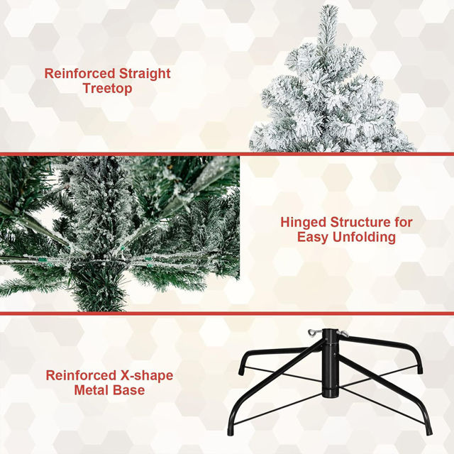 Picture of Snow Flocked Pine Christmas Tree - Flame Retardant PVC Christmas Tree - 5Ft, 6Ft and 6.9Ft with Metal Stand