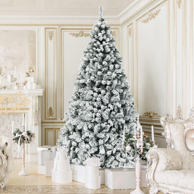 Picture of Snow Flocked Pine Christmas Tree - Flame Retardant PVC Christmas Tree - 5Ft, 6Ft and 6.9Ft with Metal Stand