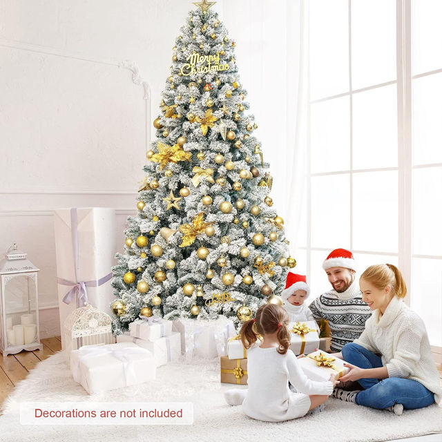 Picture of Snow Flocked Pine Christmas Tree - Flame Retardant PVC Christmas Tree - 5Ft, 6Ft and 6.9Ft with Metal Stand