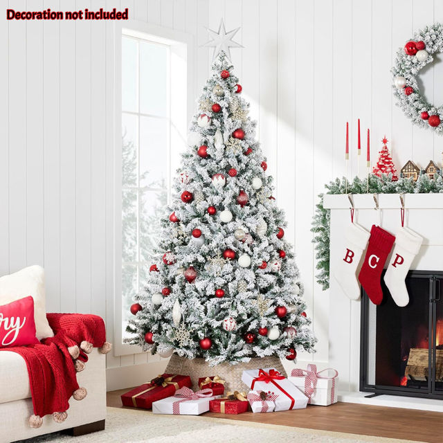 Picture of Snow Flocked Pine Christmas Tree - Flame Retardant PVC Christmas Tree - 5Ft, 6Ft and 6.9Ft with Metal Stand