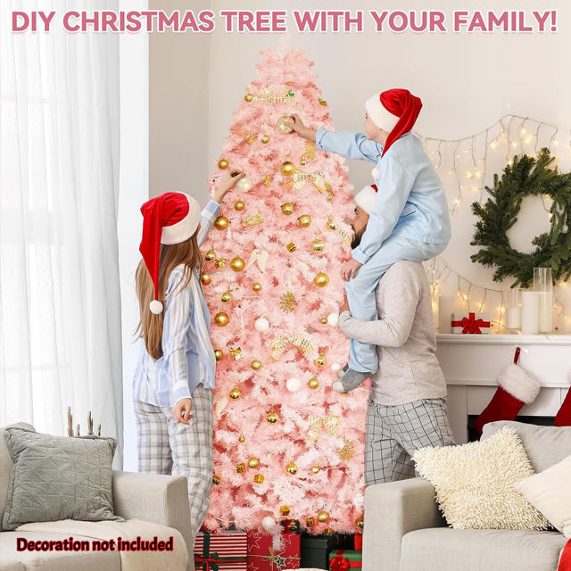 Picture of Pink Christmas Tree - Flame Retardant PVC Christmas Tree - 4 SIZE From 4 Ft to 6.9Ft with Metal Stand
