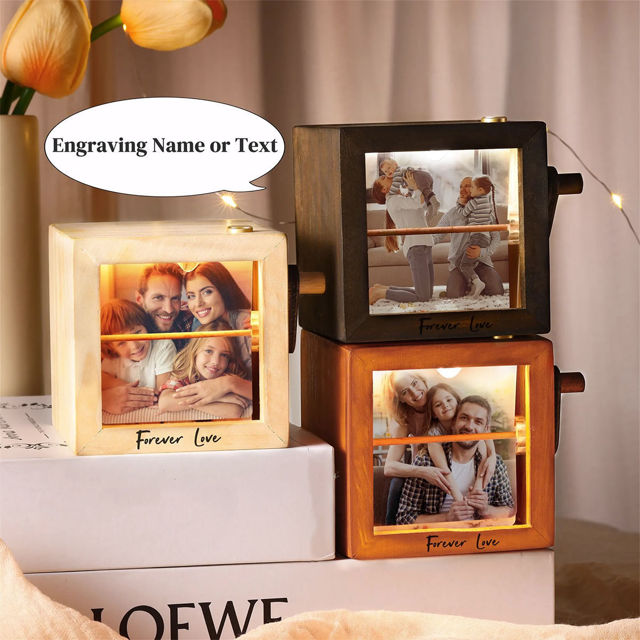 Picture of Custom Wooden Hand-Cranked Flip Photo Frame - Custom Wooden Couple Photo Flipbook Frame - Couple Gifts,Wedding Gift