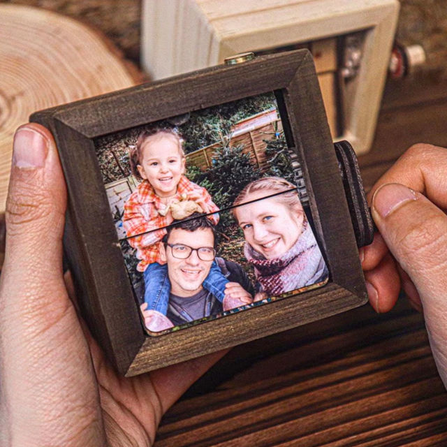 Picture of Custom Wooden Hand-Cranked Flip Photo Frame - Custom Wooden Couple Photo Flipbook Frame - Couple Gifts,Wedding Gift