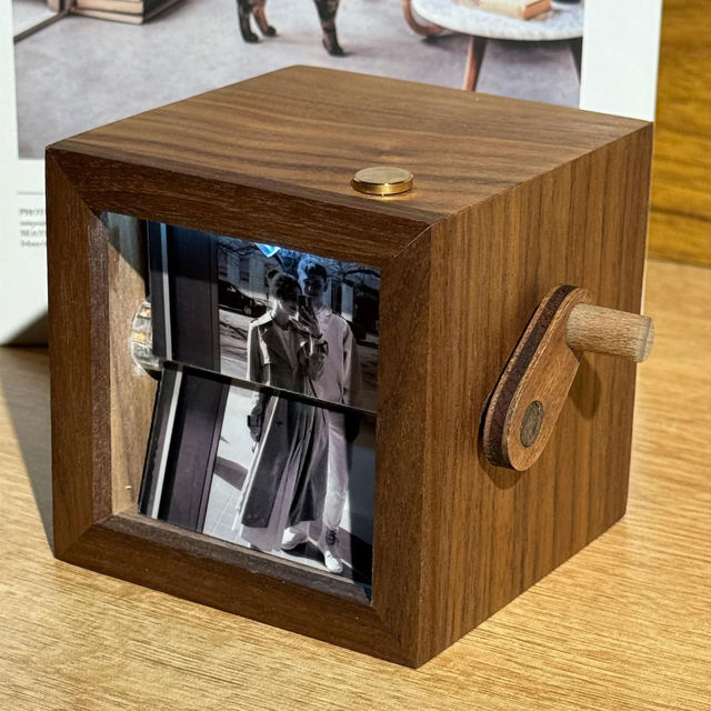 Picture of Custom Wooden Hand-Cranked Flip Photo Frame - Custom Wooden Couple Photo Flipbook Frame - Couple Gifts,Wedding Gift