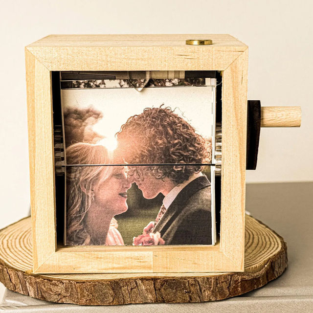 Picture of Custom Wooden Hand-Cranked Flip Photo Frame - Custom Wooden Couple Photo Flipbook Frame - Couple Gifts,Wedding Gift