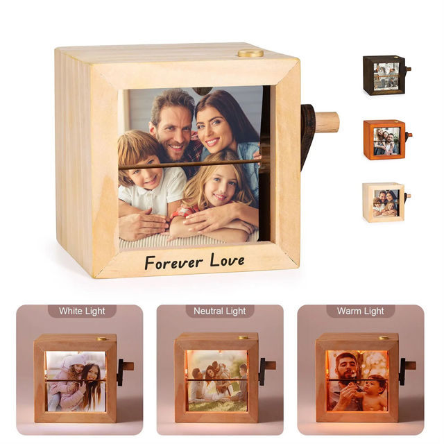 Picture of Custom Wooden Hand-Cranked Flip Photo Frame - Custom Wooden Couple Photo Flipbook Frame - Couple Gifts,Wedding Gift