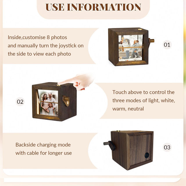 Picture of Custom Wooden Hand-Cranked Flip Photo Frame - Custom Wooden Couple Photo Flipbook Frame - Couple Gifts,Wedding Gift