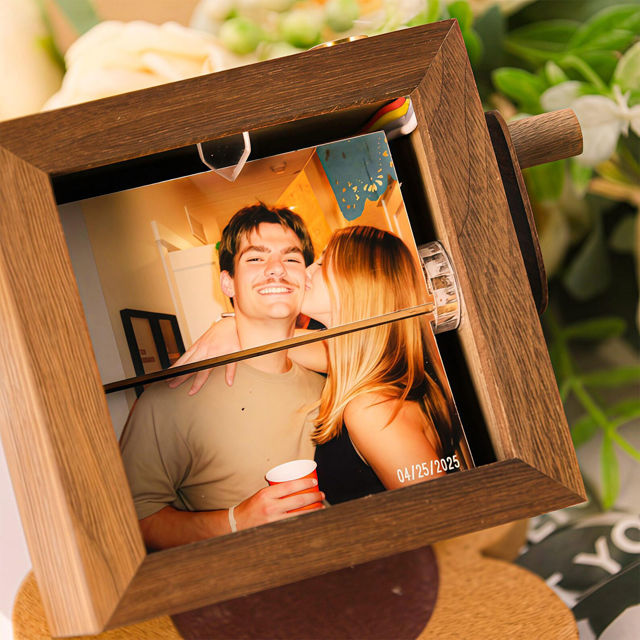 Picture of Custom Wooden Hand-Cranked Flip Photo Frame - Custom Wooden Couple Photo Flipbook Frame - Couple Gifts,Wedding Gift