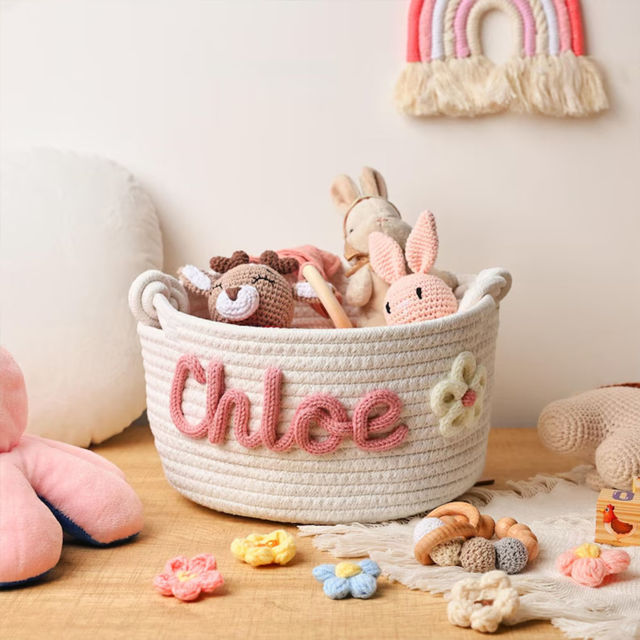 Picture of Custom Pet Toy Basket - Custom Embroidered Name Dog/Cat Toy Box - New Puppy Gift