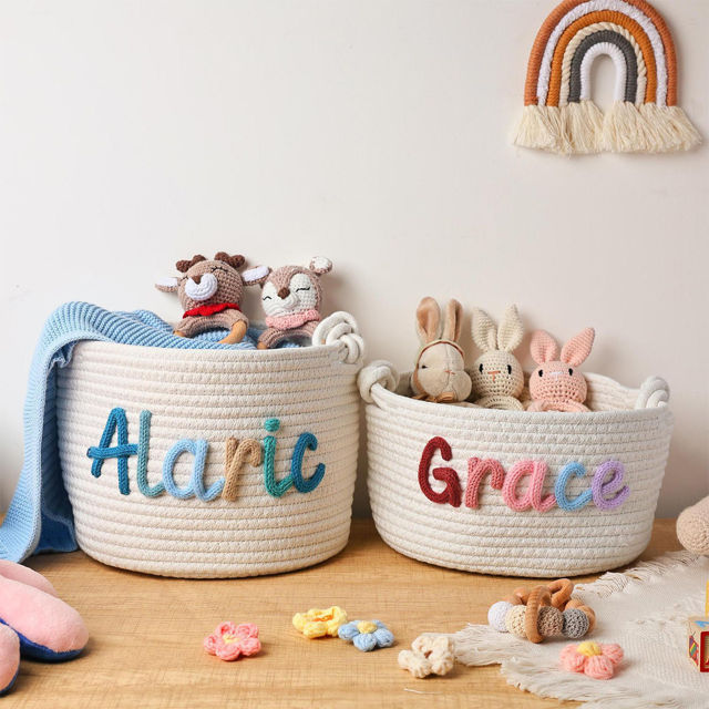 Picture of Custom Pet Toy Basket - Custom Embroidered Name Dog/Cat Toy Box - New Puppy Gift