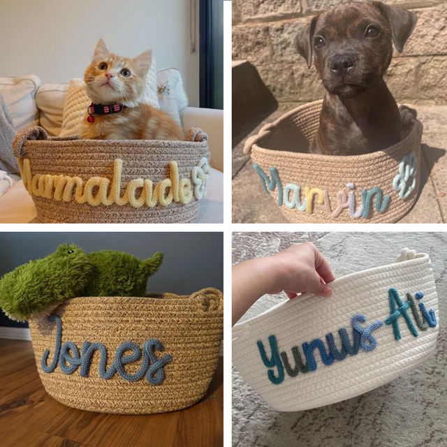 Picture of Custom Pet Toy Basket - Custom Embroidered Name Dog/Cat Toy Box - New Puppy Gift