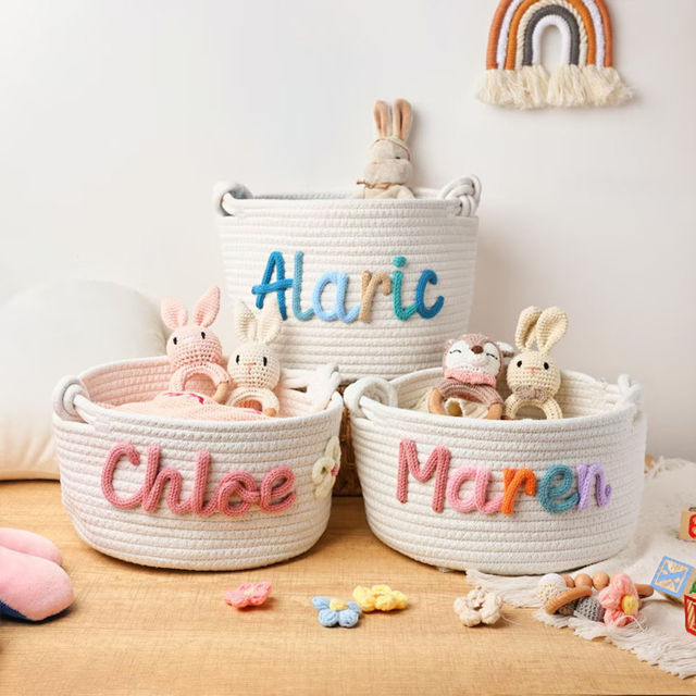Picture of Custom Pet Toy Basket - Custom Embroidered Name Dog/Cat Toy Box - New Puppy Gift