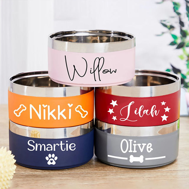 Picture of Custom Stainless Steel Pet bowls with Names - Personalised Water Bowls for Pets - Gift for Pet Person