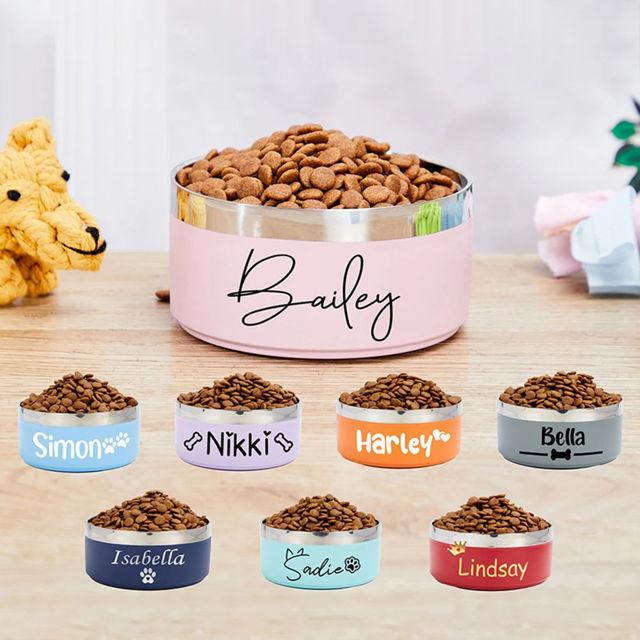 Picture of Custom Stainless Steel Pet bowls with Names - Personalised Water Bowls for Pets - Gift for Pet Person
