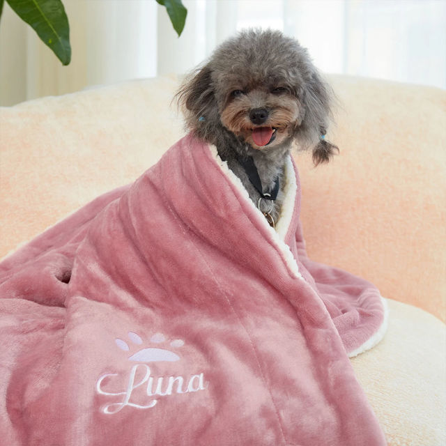 Picture of Custom Embroidered Sherpa Fleece Blanket for Pet - Personalized Pet Blanket with Name