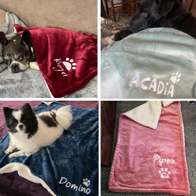 Picture of Custom Embroidered Sherpa Fleece Blanket for Pet - Personalized Pet Blanket with Name