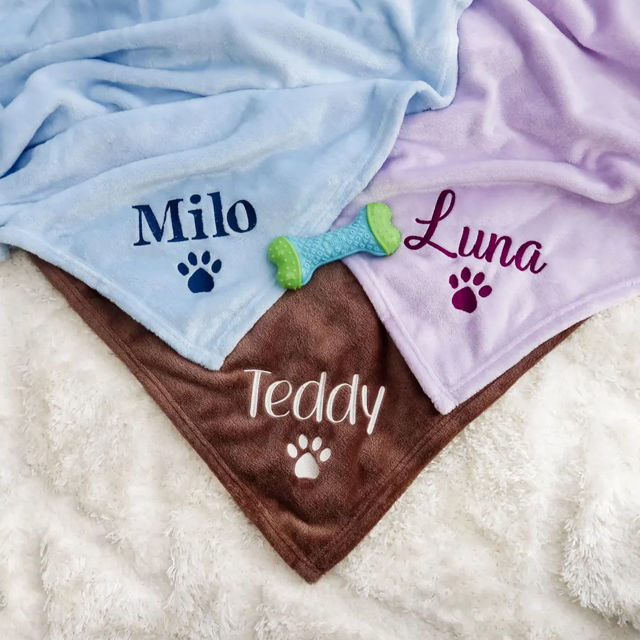 Picture of Personalized Embroidered Flannel Blanket for Pet - Custom Pet Blanket with Embroidered Name - Gift for Pet Person