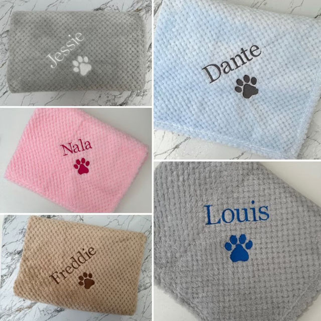 Picture of Custom Embroidered Flannel Blanket for Pets - Custom Dog or Cat Nap Blanket with Name