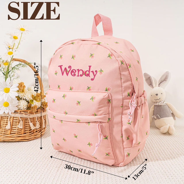 Picture of Custom Embroidered Backpack with Name - Floral Pattern Style School Bag - Back to School Gift for Kids