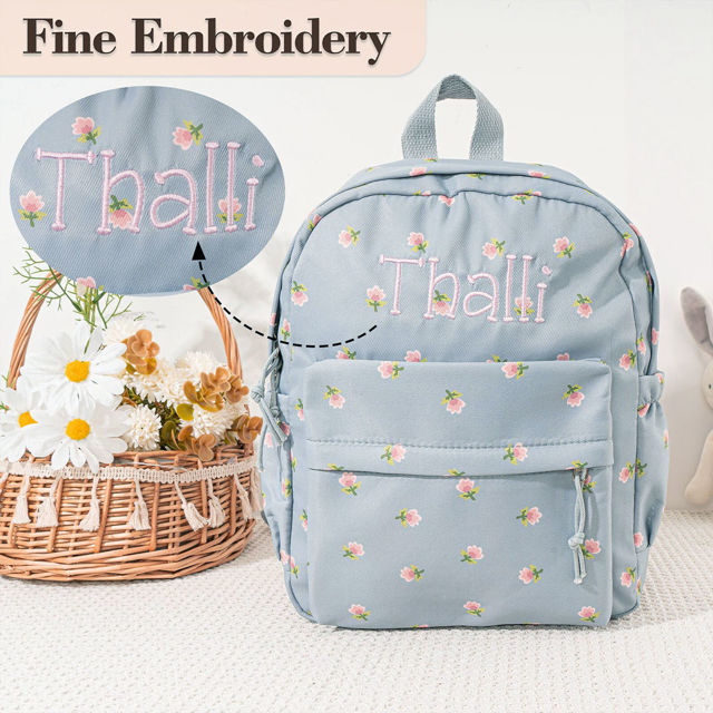 Picture of Custom Embroidered Backpack with Name - Floral Pattern Style School Bag - Back to School Gift for Kids