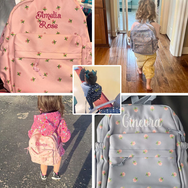 Picture of Custom Embroidered Backpack with Name - Floral Pattern Style School Bag - Back to School Gift for Kids