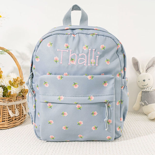 Picture of Custom Embroidered Backpack with Name - Floral Pattern Style School Bag - Back to School Gift for Kids