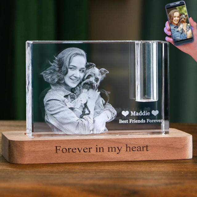 Picture of Personalized 3D Crystal Photo Rectangle – Custom Dog or Cat Memorial Gift – Engraved Crystal Keepsake with Your Photo