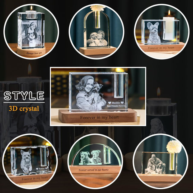 Picture of Personalized 3D Crystal Photo Rectangle – Custom Dog or Cat Memorial Gift – Engraved Crystal Keepsake with Your Photo