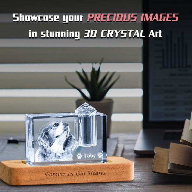 Picture of Personalized 3D Crystal Photo Rectangle – Custom Dog or Cat Memorial Gift – Engraved Crystal Keepsake with Your Photo