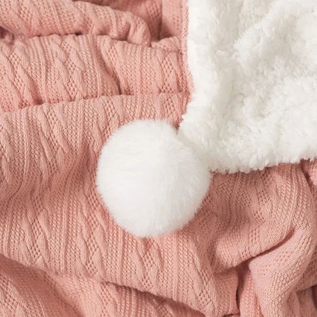 Picture of Custom Embroidered Blanket - Custom Name Jacquard Knit Pom Pom Blanket - Pom Pom and Sherpa Fleece Backing
