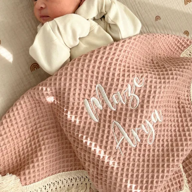 Picture of Custom Embroidered Baby Blanket - Custom Embroidered Baby Blanket - Custom Waffle Tassel Blanket