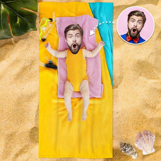 Picture of Personalized Funny Beach Towel - Custom Face Towel - Baby Body Shaped Fun Gift