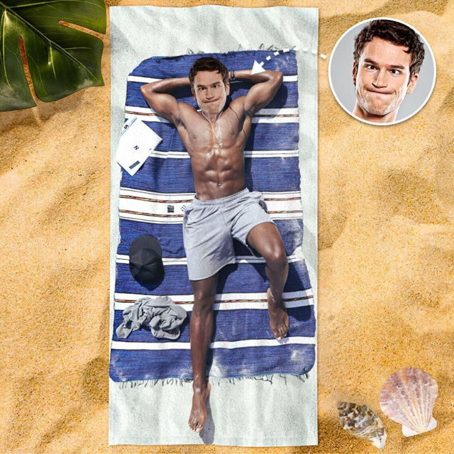 Picture of Funny Custom Face Beach Towel - Muscular Fitness Towel - Personalized Fun Gift