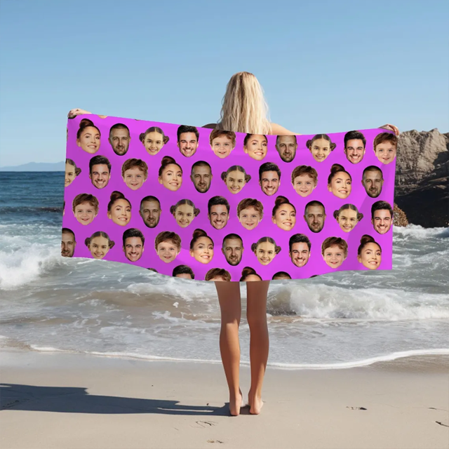 Picture of Personalized Face Print Beach Towel - Customized Fun Gift with Family Photos