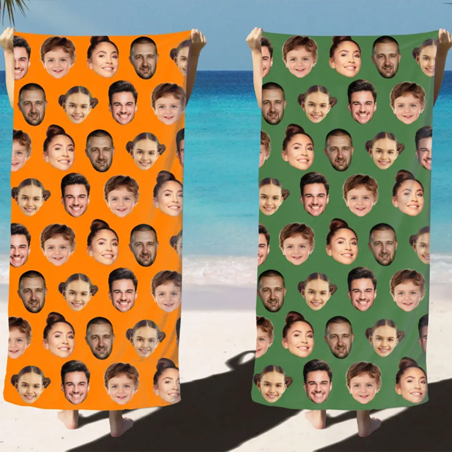 Picture of Personalized Face Print Beach Towel - Customized Fun Gift with Family Photos