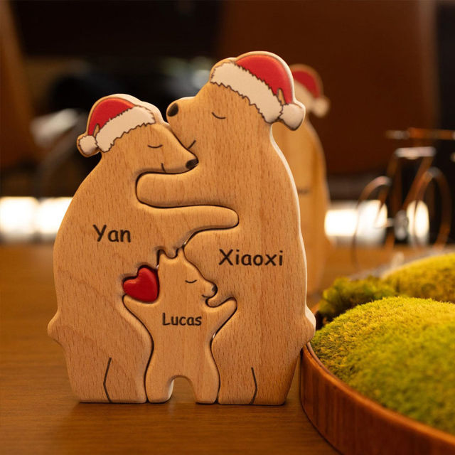 Picture of Personalized Wooden Christmas Bear Family Puzzle - Family Keepsake Home Decor Gift - Christmas Gift for Family