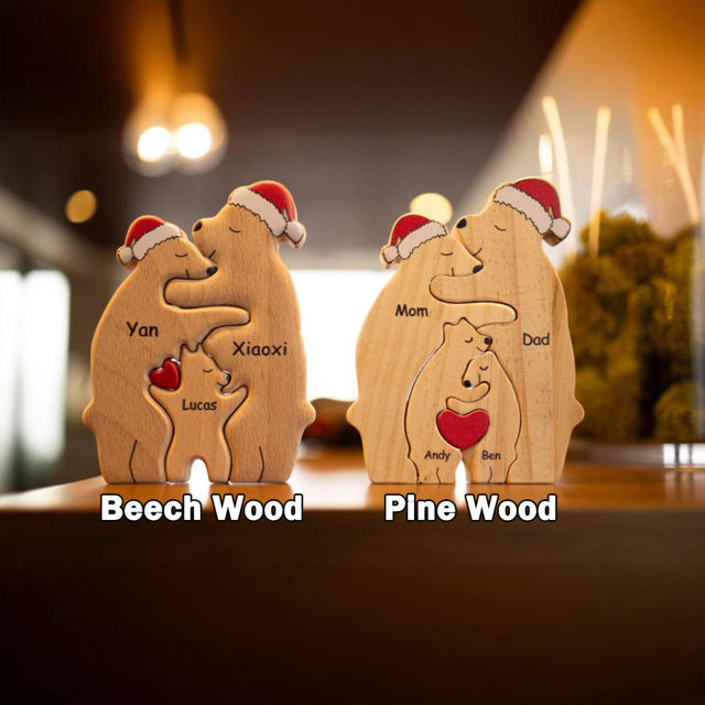 Picture of Personalized Wooden Christmas Bear Family Puzzle - Family Keepsake Home Decor Gift - Christmas Gift for Family