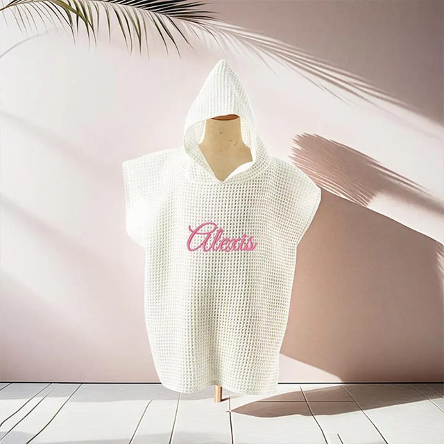 Picture of Personalized Kids Embroidered Hooded Bath Towel - Custom Waffle Beach Towel - Custom Waffle Cotton Bath Towel
