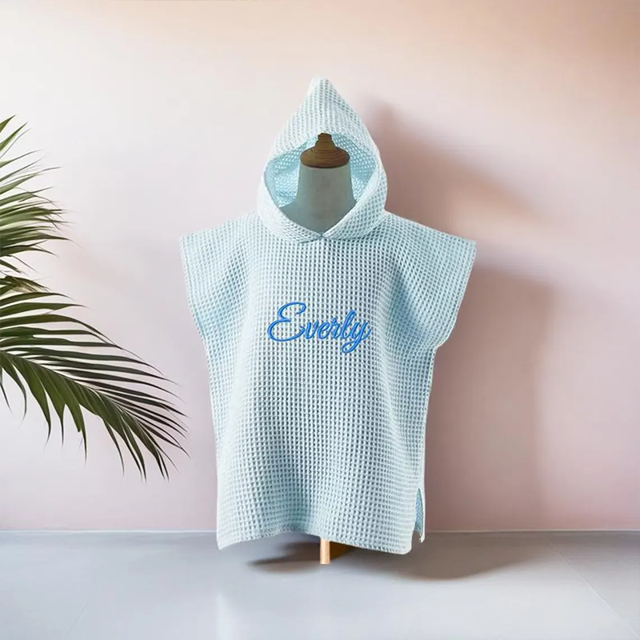 Picture of Personalized Kids Embroidered Hooded Bath Towel - Custom Waffle Beach Towel - Custom Waffle Cotton Bath Towel