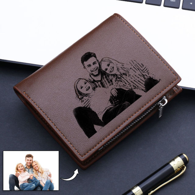 Picture of Custom Engraved Photo Men's Wallet - Personalized Name Wallet for Dads - Nice Birthday and Father's Day Gift