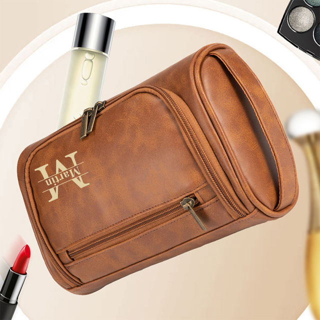 Picture of Personalized Groomsmen Gifts - Custom Leather Toiletry Bag - Travel Bag for Men - Birthday Gift