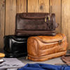 Picture of Custom Double Layer Leather Toiletry Bag - Personalized Groomsmen Gifts - Travel Bag For Men