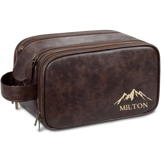 Picture of Custom Leather Toiletry Bag - Personalized Groomsmen Gifts - Travel Bag For Men