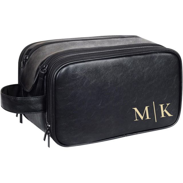 Picture of Custom Leather Toiletry Bag - Personalized Groomsmen Gifts - Travel Bag For Men