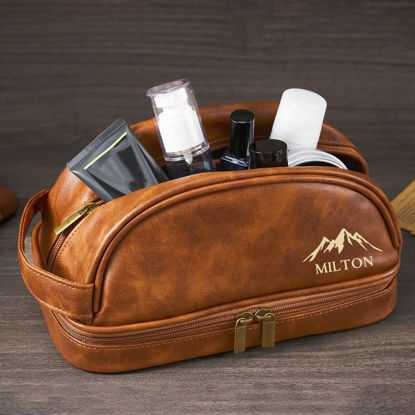 Picture of Custom Double Layer Leather Toiletry Bag for Men - Personalized Groomsmen Gifts - Gift for Dad