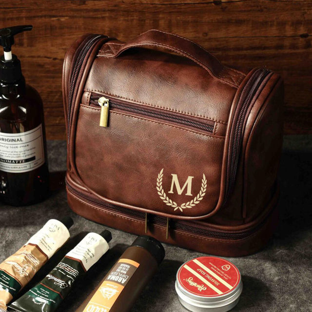 Picture of Custom Large Capacity Leather Toiletry Bag - Personalized Groomsmen Gifts - Travel Bag For Men